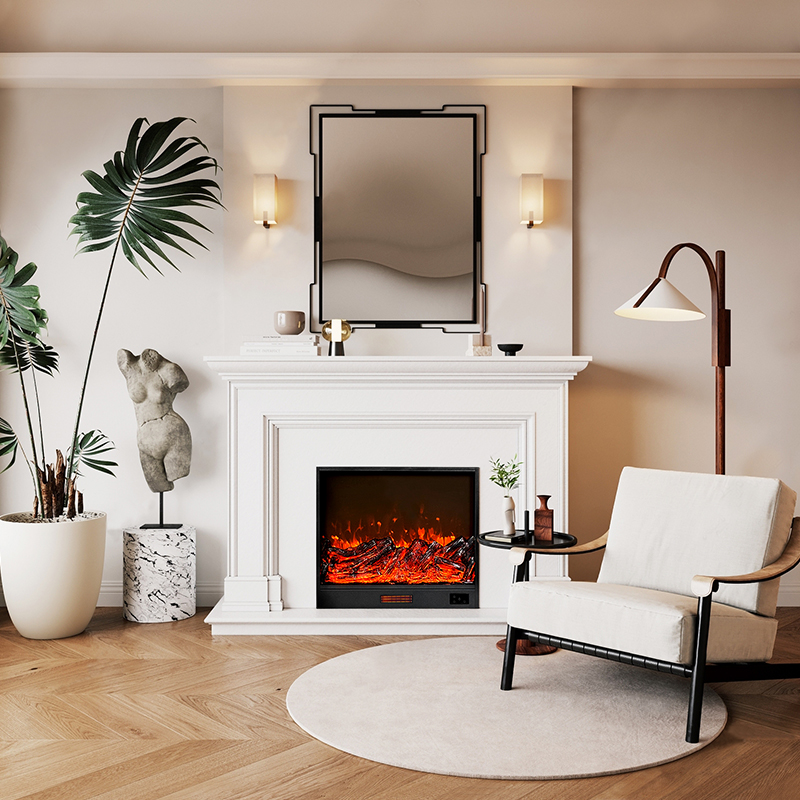 Camiol Simulated Flame Electric Fireplace Steel Plate Matte Black Indoor Decoration