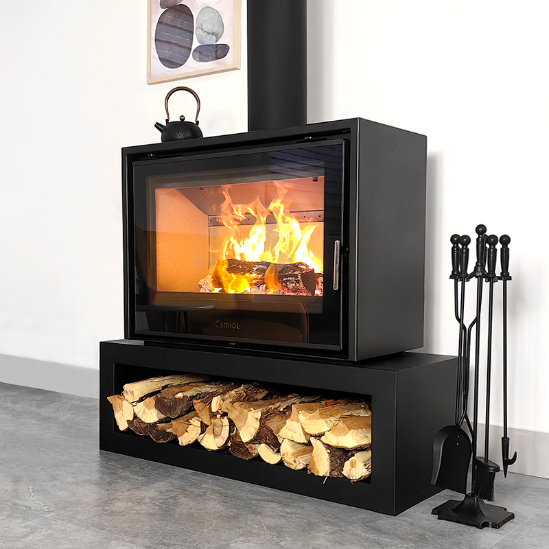 Camiol DF950 Matte Black Double Mild Steel Plate Wood Fireplace Indoor Heating