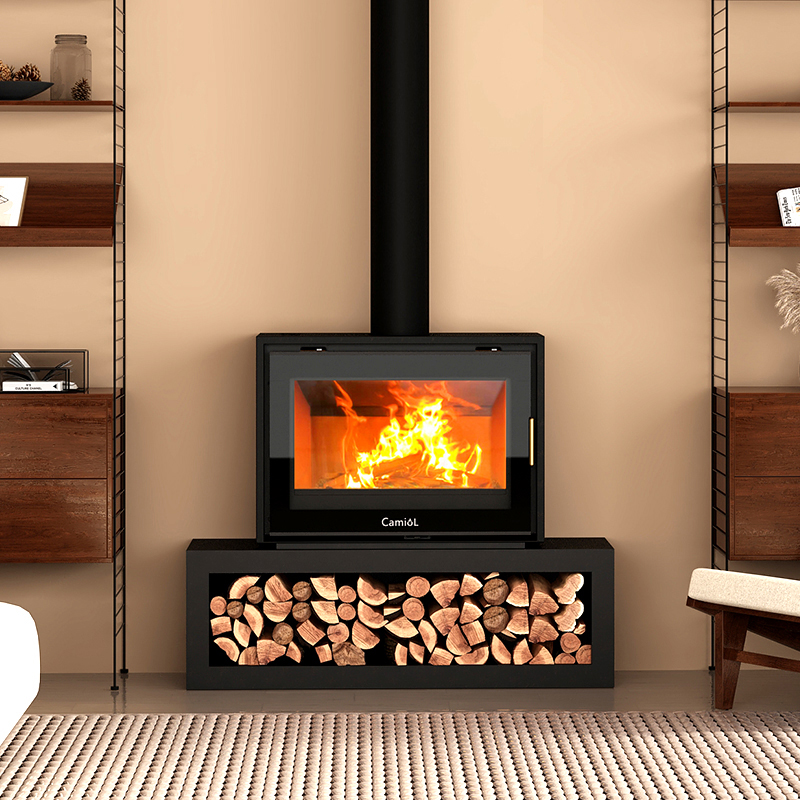 Camiol DF950 Matte Black Double Mild Steel Plate Wood Fireplace Indoor Heating