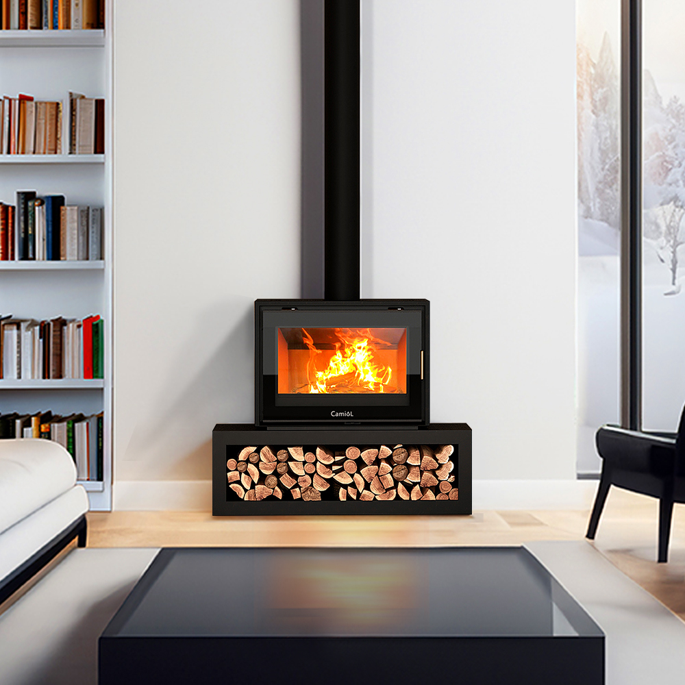 Camiol DF950 Matte Black Double Mild Steel Plate Wood Fireplace Indoor Heating