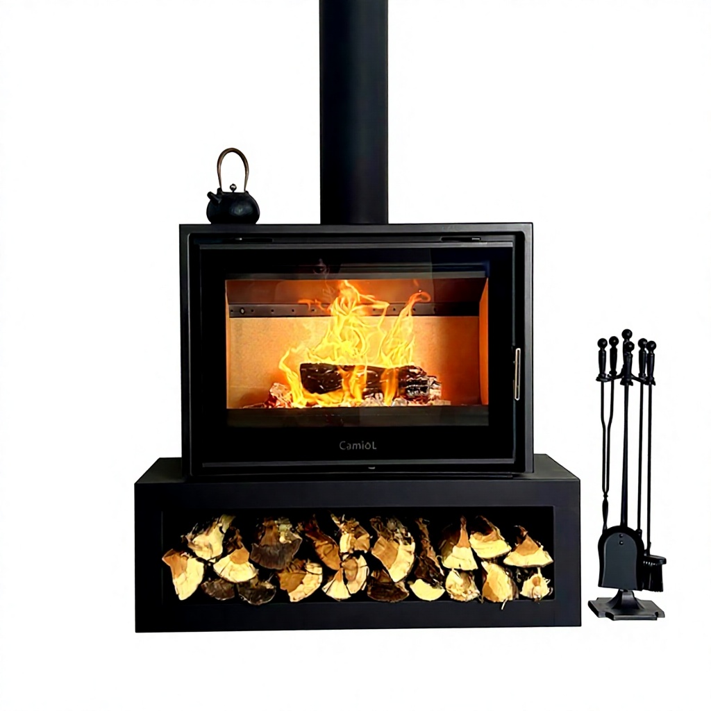 Camiol DF950 Matte Black Double Mild Steel Plate Wood Fireplace Indoor Heating