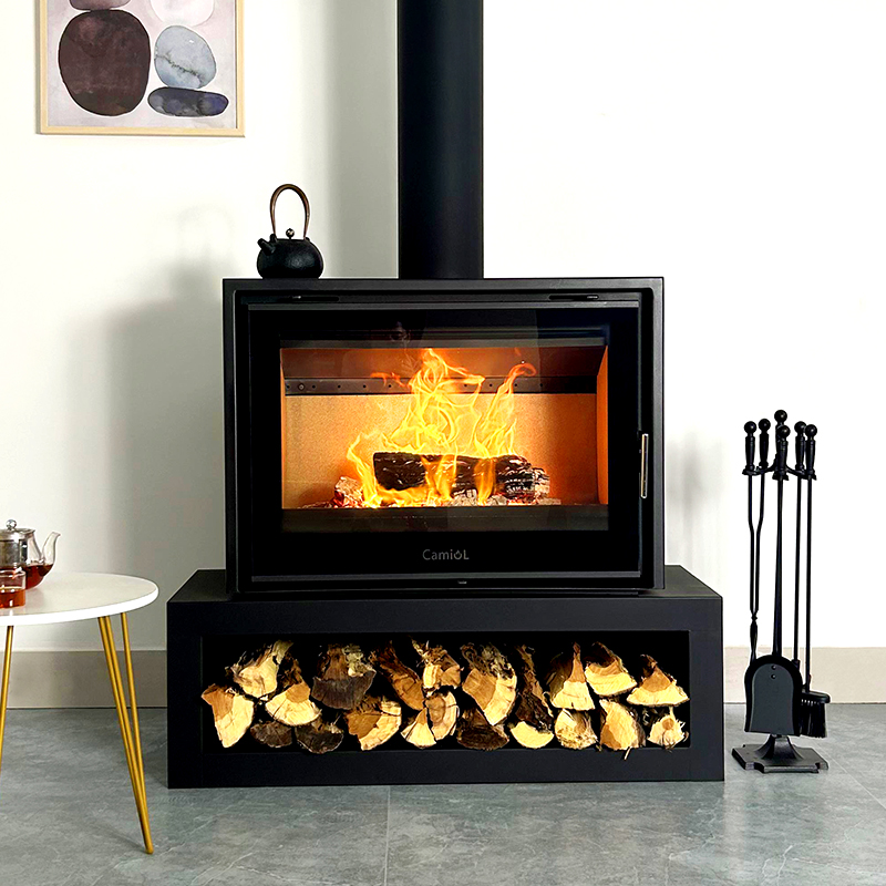 Camiol DF950 Matte Black Double Mild Steel Plate Wood Fireplace Indoor Heating
