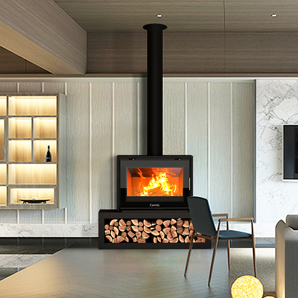 Camiol DF950 Matte Black Double Mild Steel Plate Wood Fireplace Indoor Heating