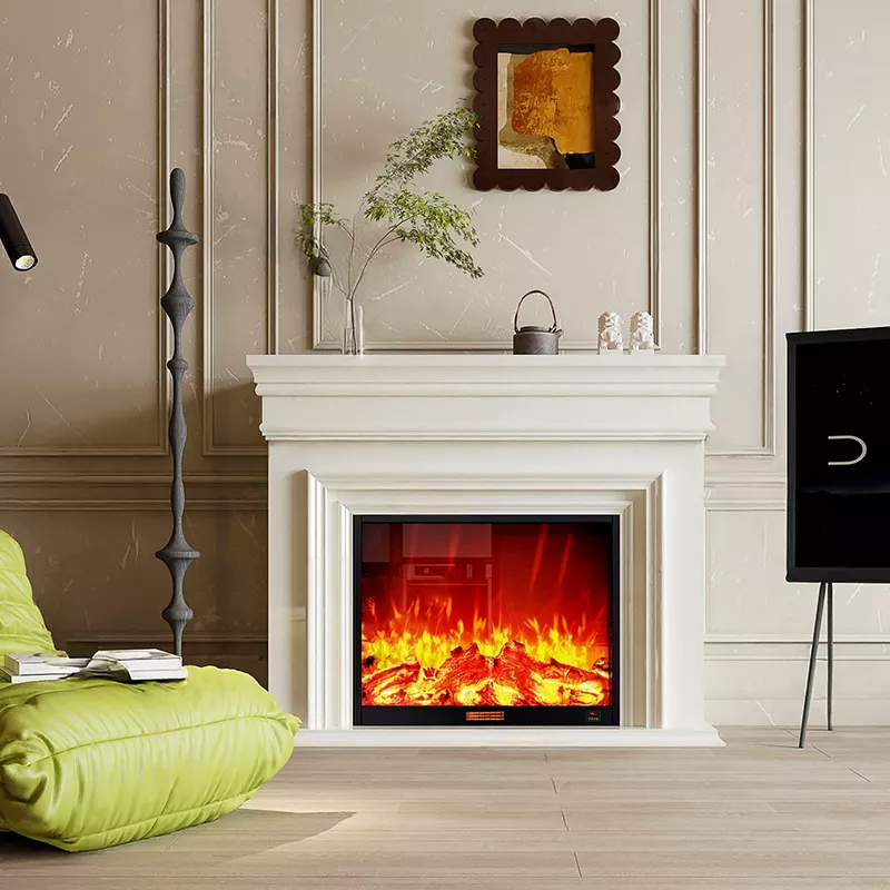 Camiol Simulated Flame Electric Fireplace Steel Plate Matte Black Indoor Decoration