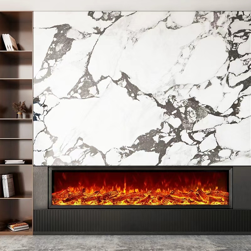Camiol Simulated Flame Electric Fireplace Steel Plate Matte Black Indoor Decoration