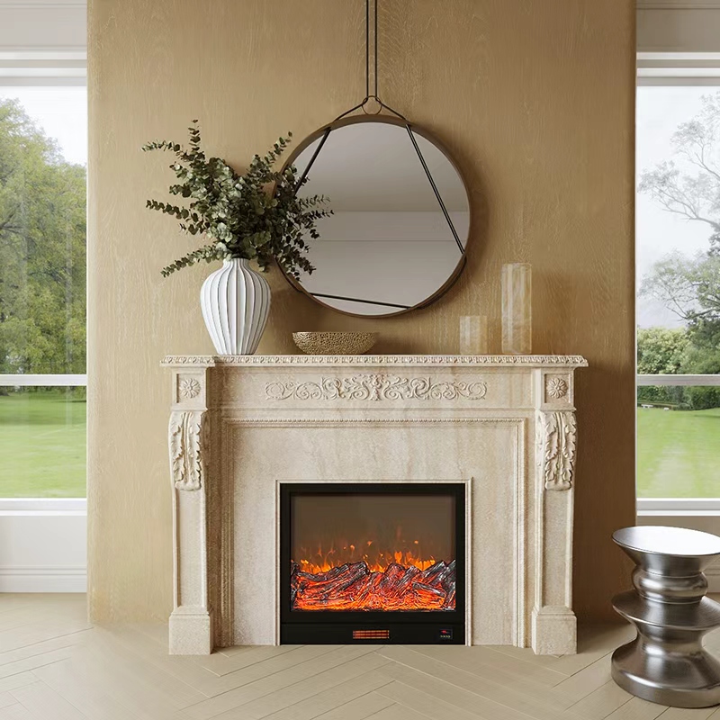 Camiol Simulated Flame Electric Fireplace Steel Plate Matte Black Indoor Decoration