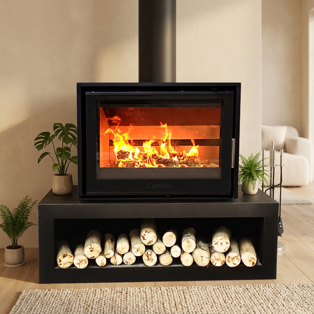 Camiol DF800 Matte Black Double Mild Steel Plate Wood Fireplace Indoor Heating