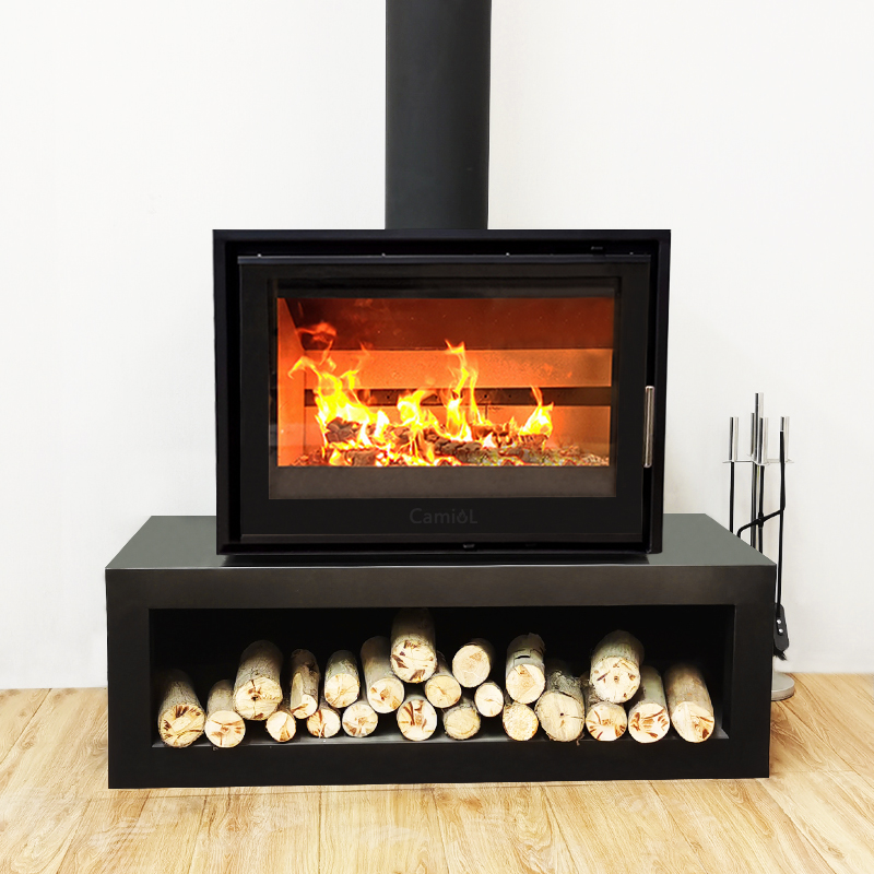 Camiol DF800 Matte Black Double Mild Steel Plate Wood Fireplace Indoor Heating