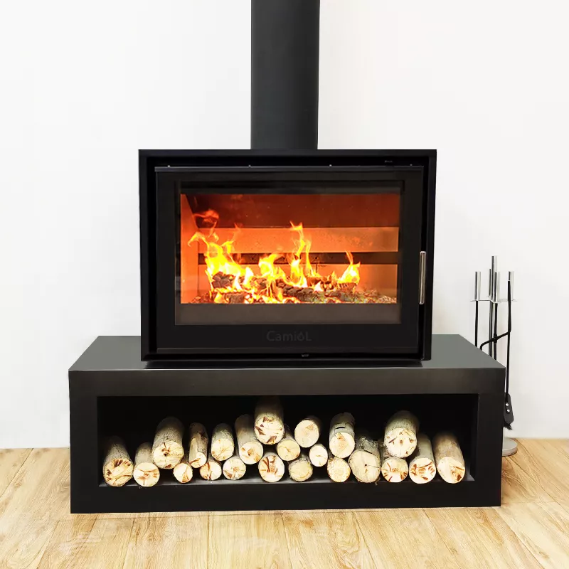 Camiol DF800 Matte Black Double Mild Steel Plate Wood Fireplace Indoor Heating