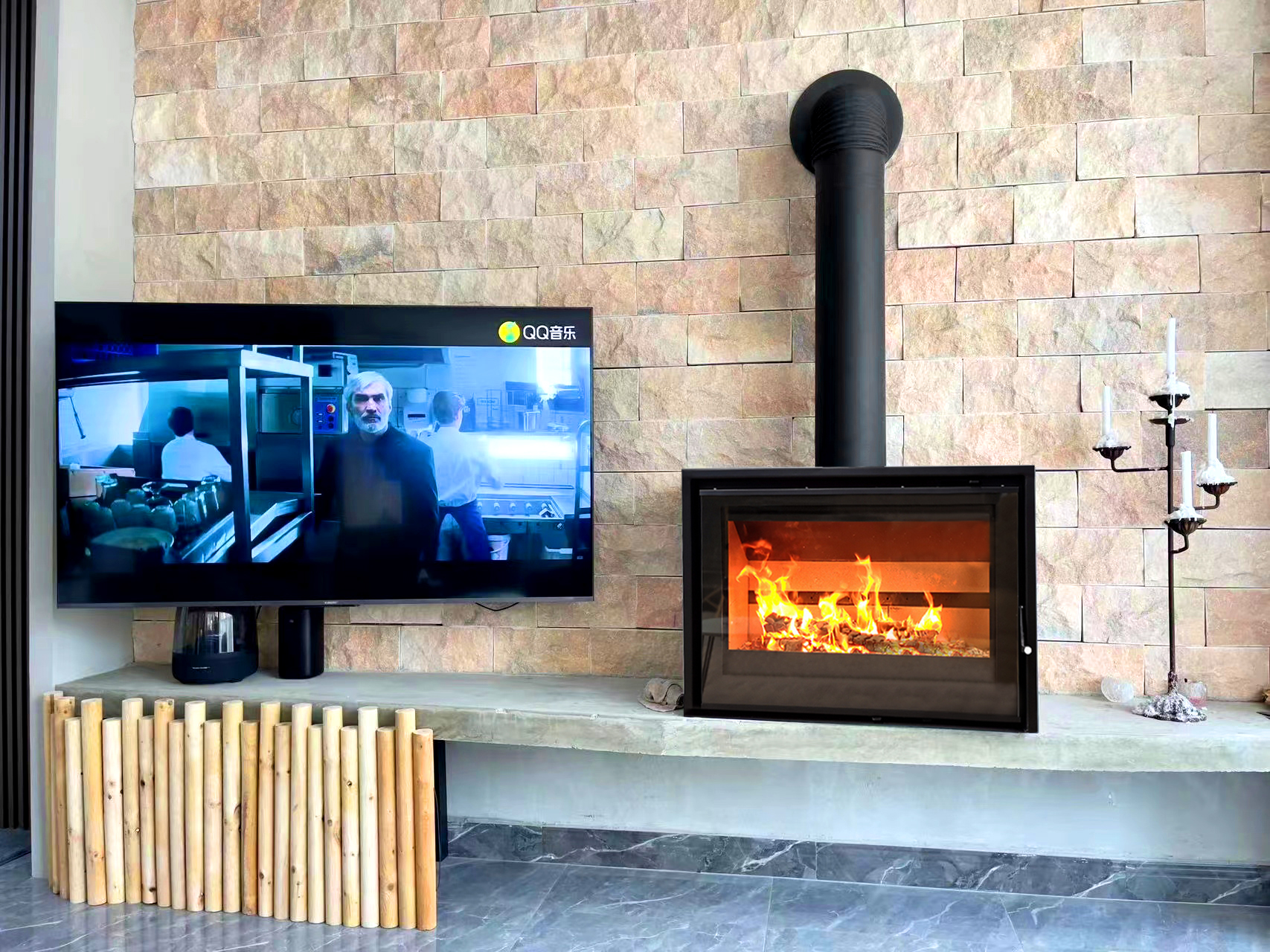 Camiol DF800 Matte Black Double Mild Steel Plate Wood Fireplace Indoor Heating