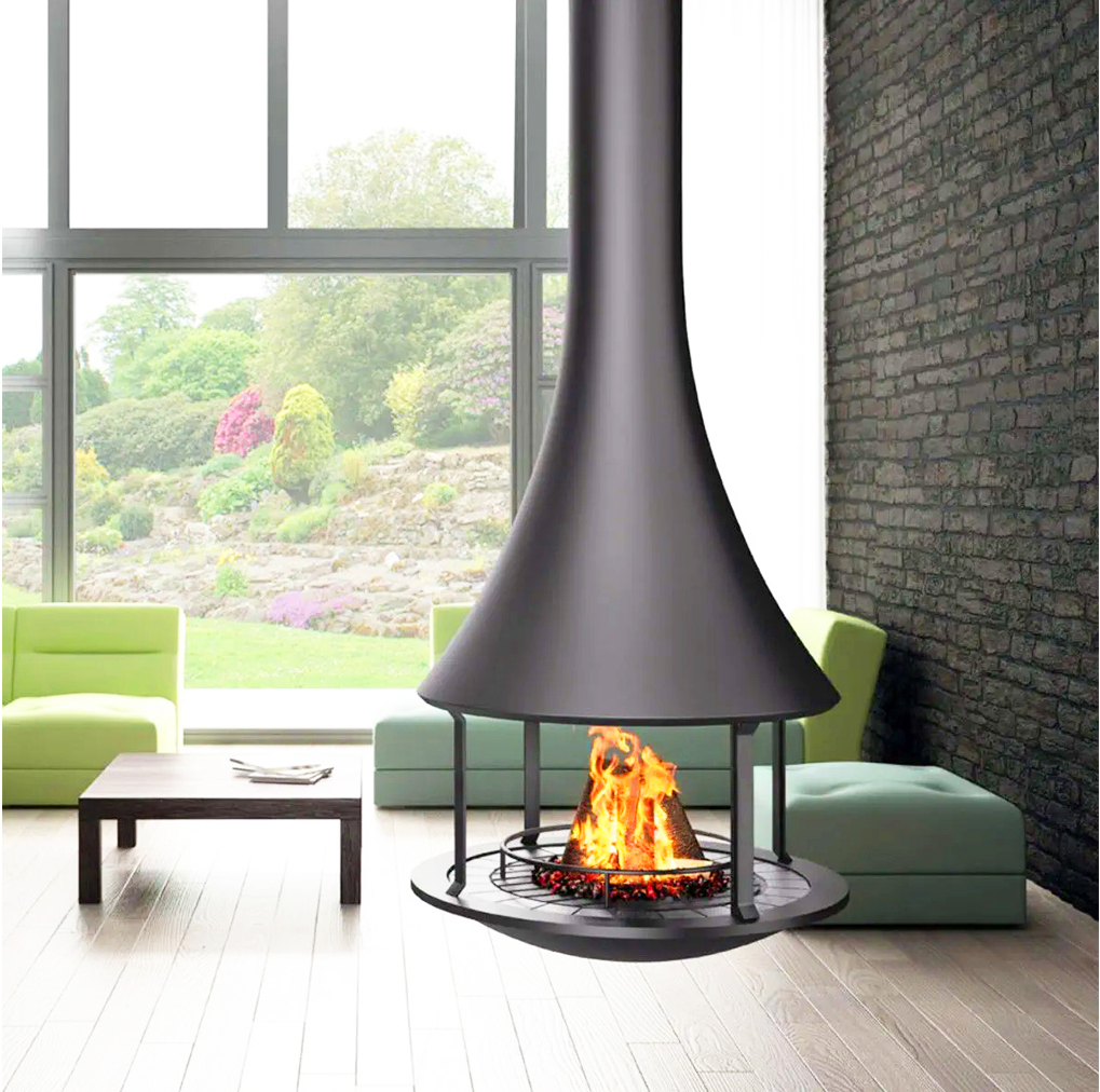 CX-6 Steel Plate Hanging Fireplace Matte Black Suspended Wood Burning Fireplace
