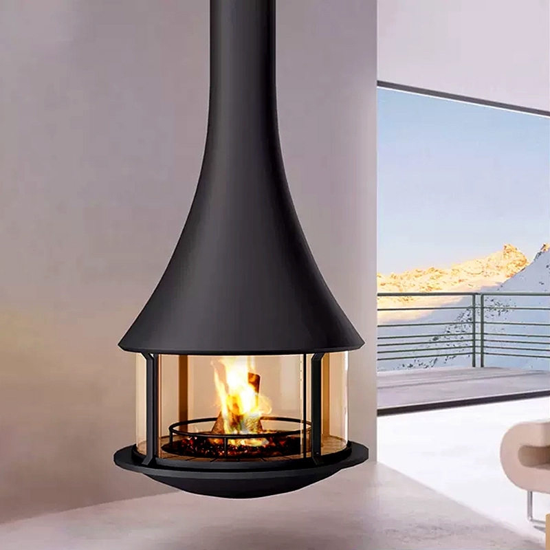 CX-6 Steel Plate Hanging Fireplace Matte Black Suspended Wood Burning Fireplace