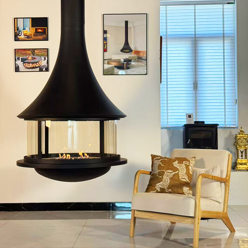 CX-6 Steel Plate Hanging Fireplace Matte Black Suspended Wood Burning Fireplace