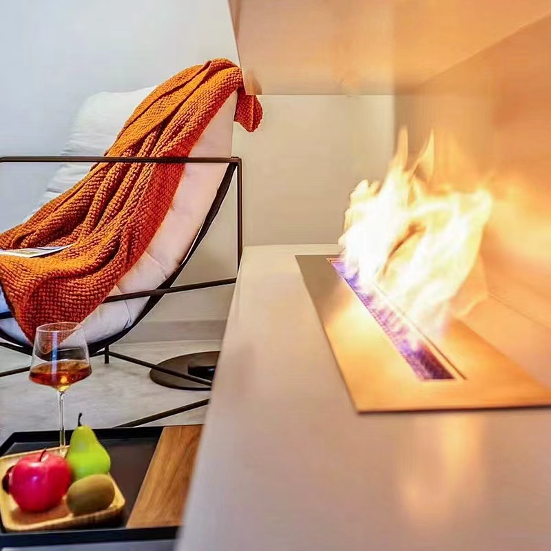 Camiol Stainless Steel Matte Black Ethanol Fireplace Indoor Bioethanol Real Fire Fireplace