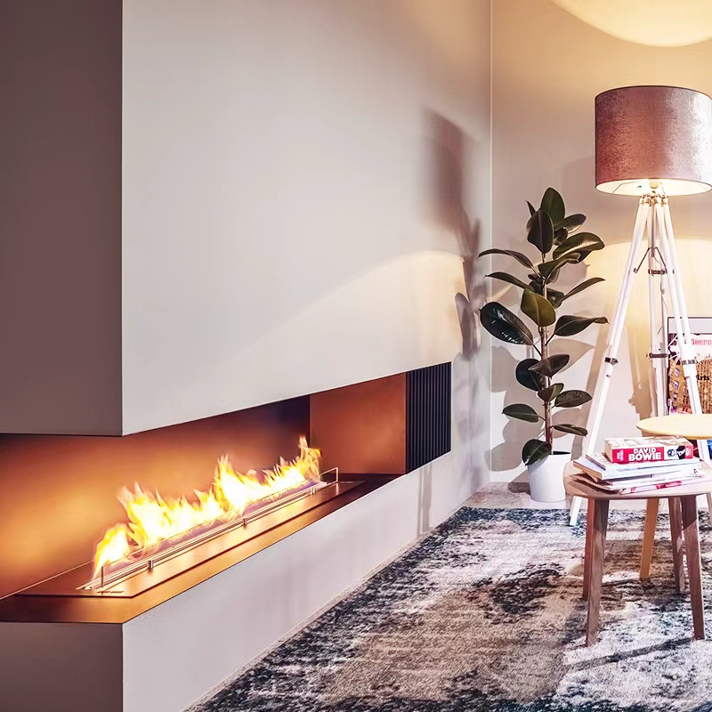 Camiol Stainless Steel Matte Black Ethanol Fireplace Indoor Bioethanol Real Fire Fireplace
