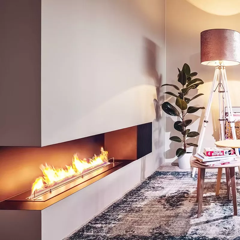 Camiol Stainless Steel Matte Black Ethanol Fireplace Indoor Bioethanol Real Fire Fireplace