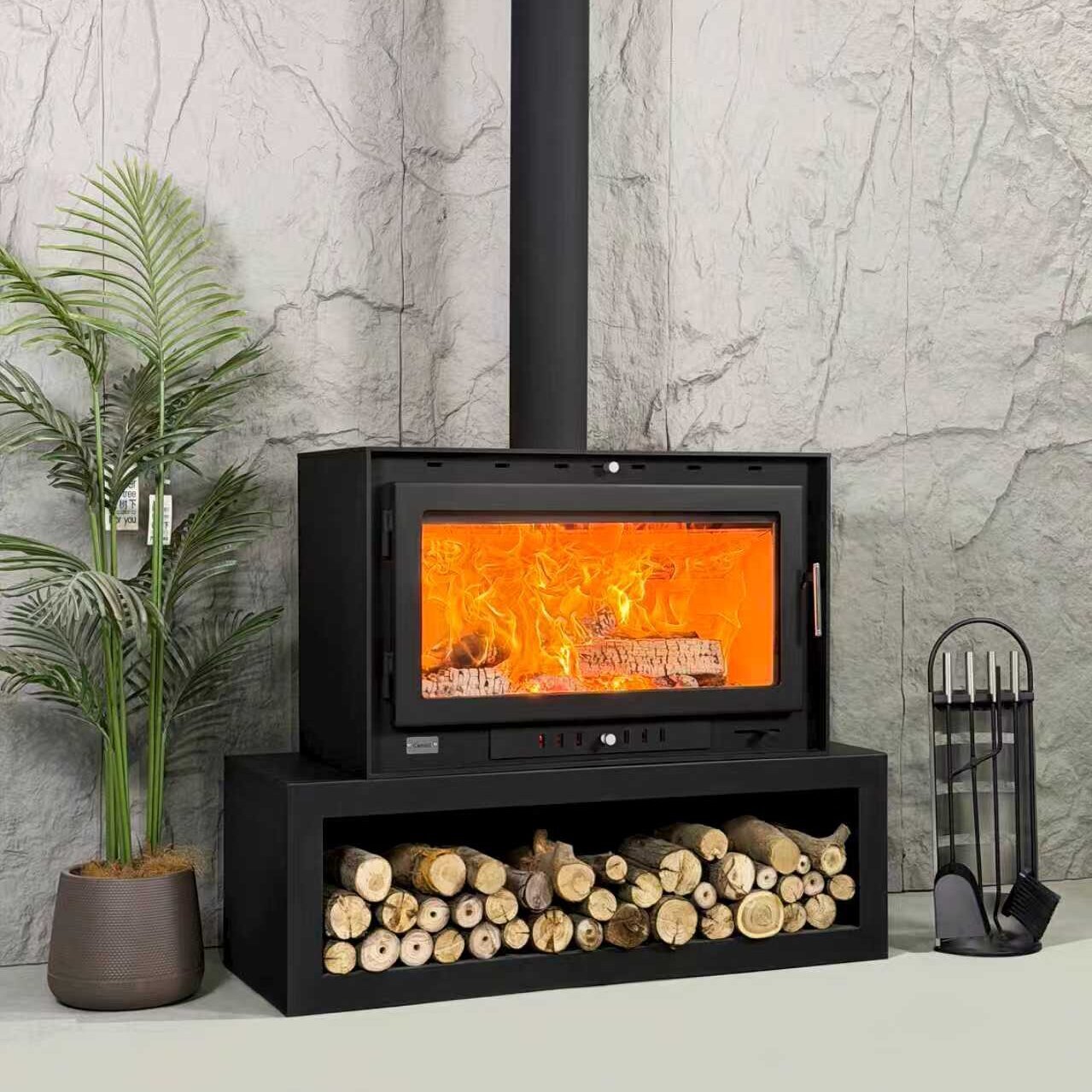 Camiol TH930 Matte Black Thickened Carbon Steel Freestanding Wood Fireplace Indoor Heating