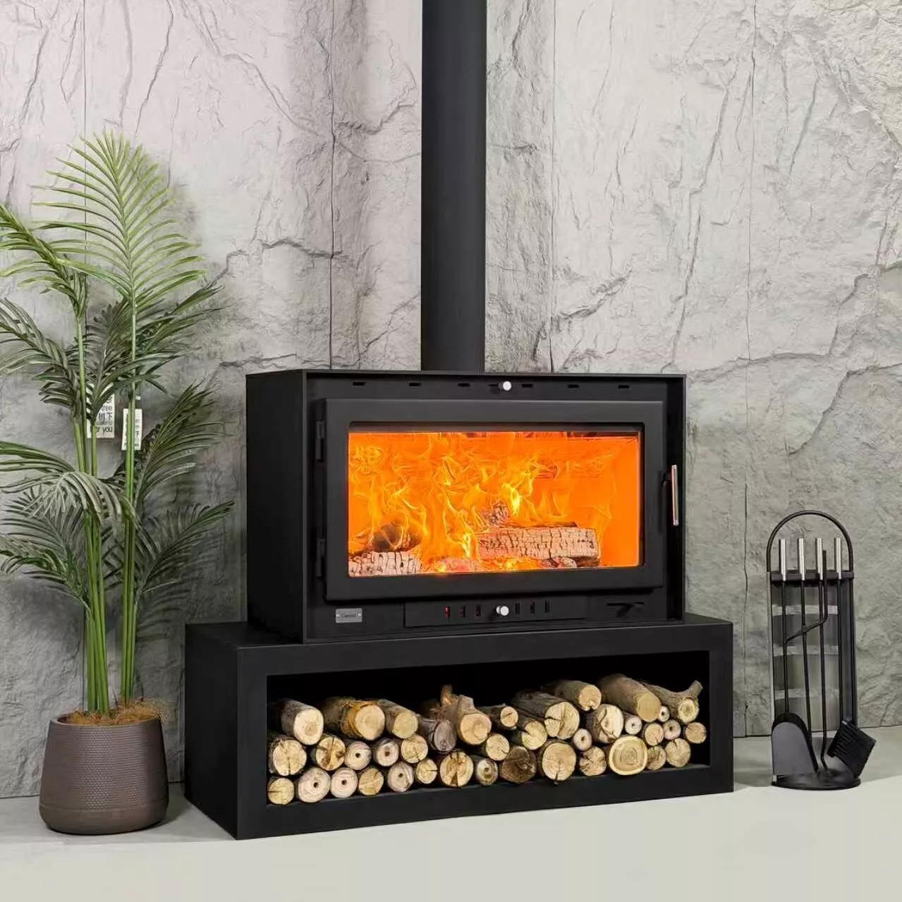 Camiol TH930 Matte Black Thickened Carbon Steel Freestanding Wood Fireplace Indoor Heating