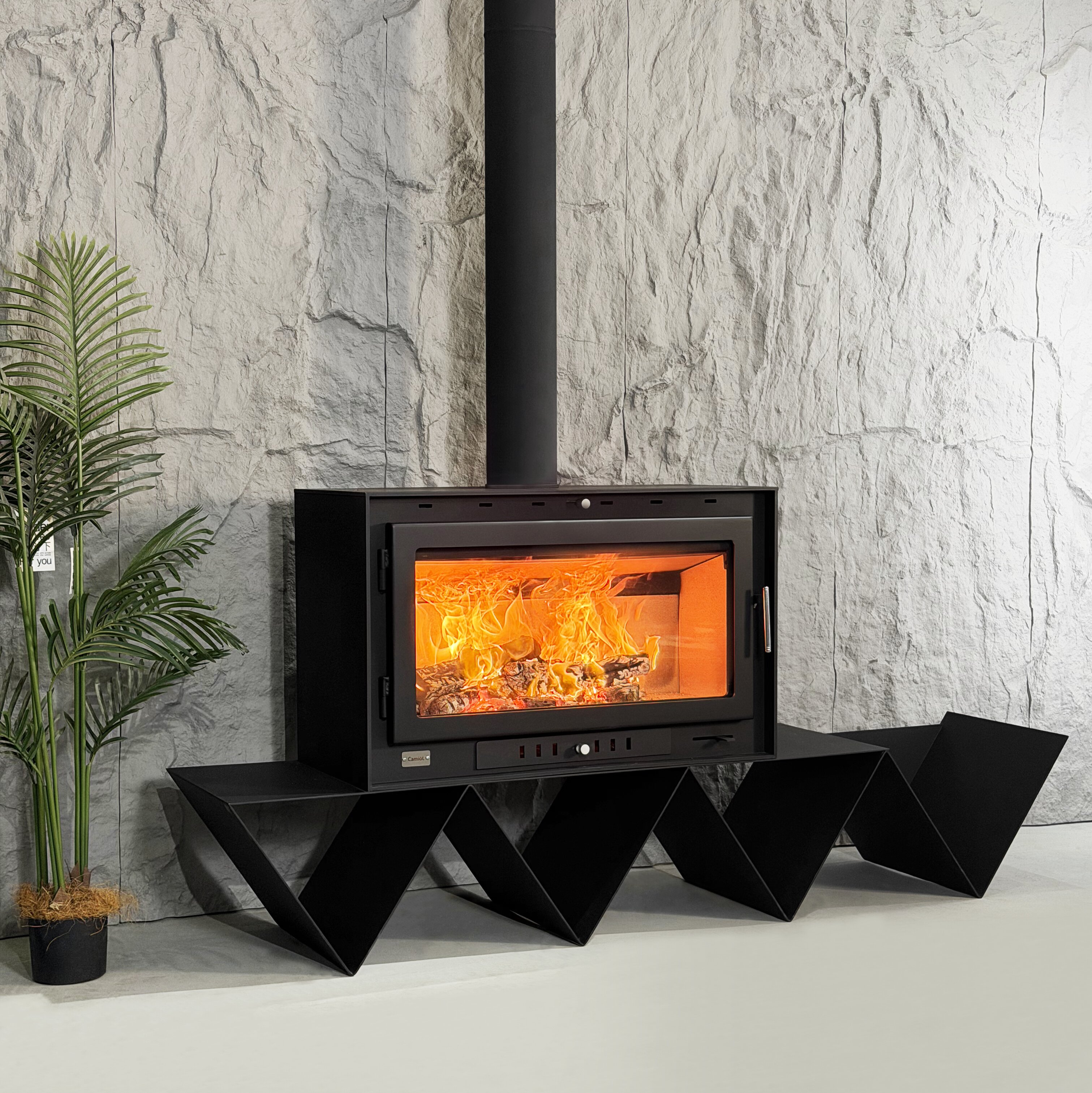 Camiol TH930 Matte Black Thickened Carbon Steel Freestanding Wood Fireplace Indoor Heating