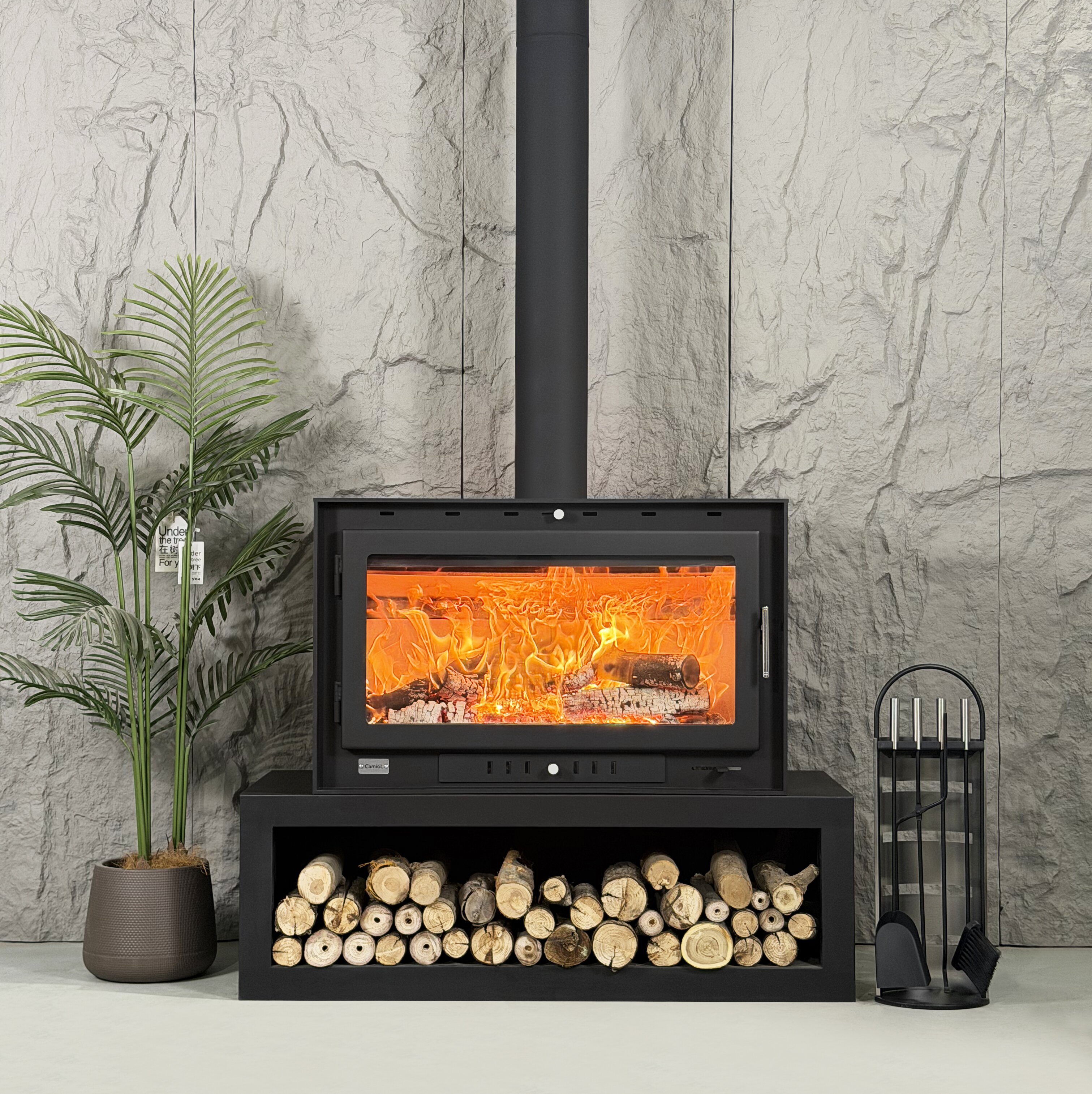 Camiol TH930 Matte Black Thickened Carbon Steel Freestanding Wood Fireplace Indoor Heating