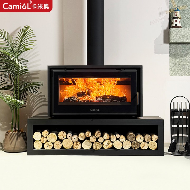 Camiol DF1050 Matte Black Double Mild Steel Plate Single & Double Sided Wood Fireplace Indoor Heating