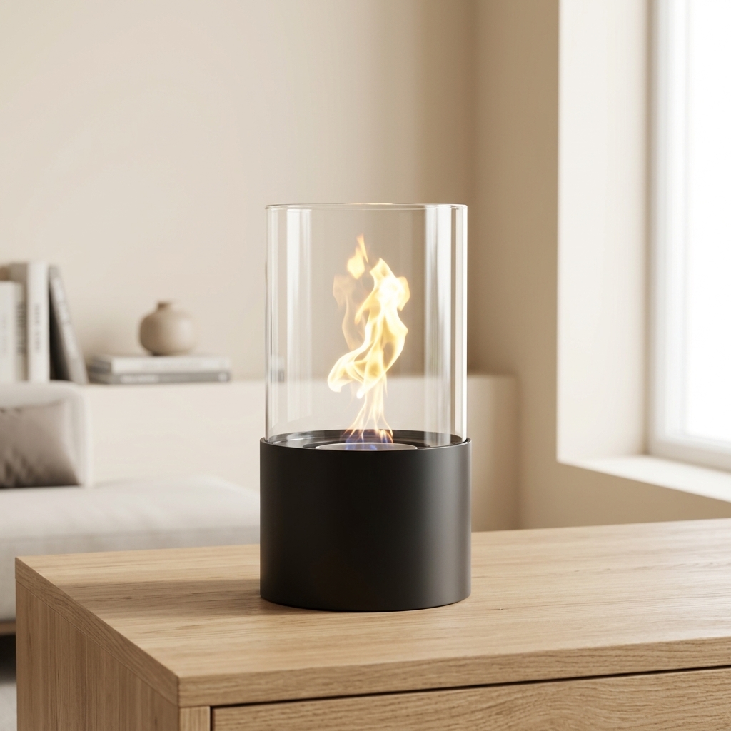 Tabletop Round Bioethanol Fireplace Stainless Steel Indoor Real Fire Fireplace