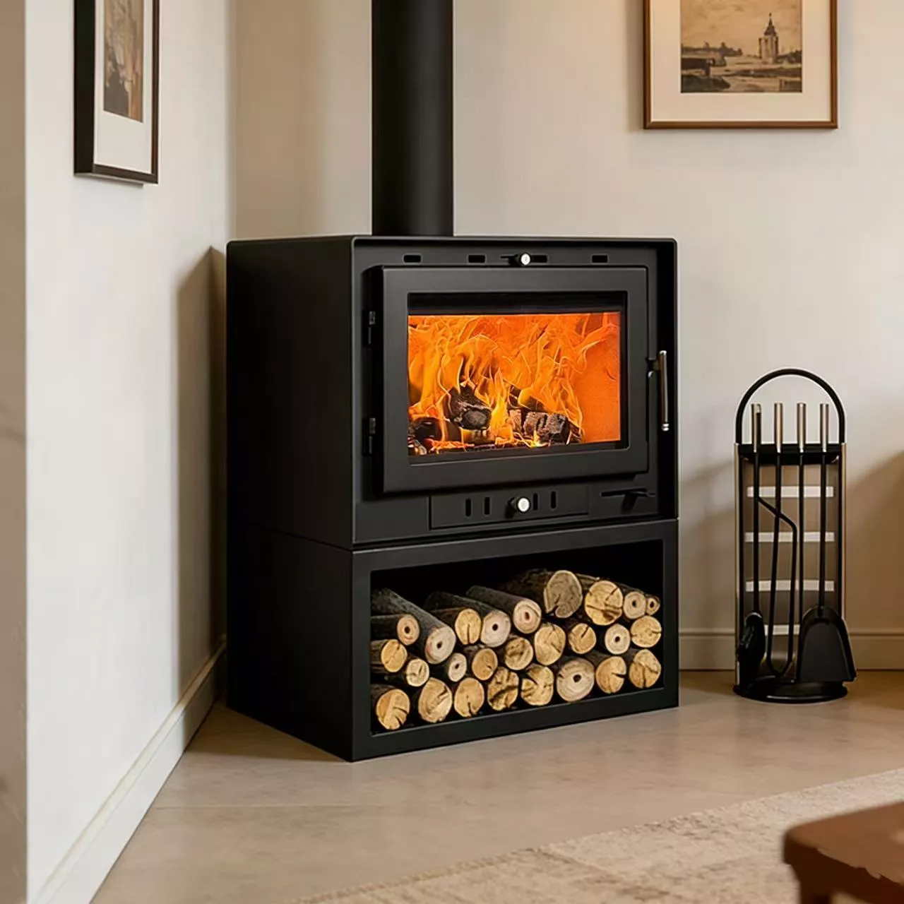 Camiol TH550 Matte Black Steel Plate Freestanding Wood Fireplace Indoor Heating