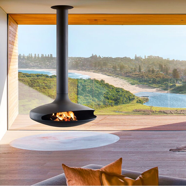 Camiol CX-3 Modern Hanging Fireplace Matte Black Steel Plate Suspended Wood Burning Stove for Indoor Home