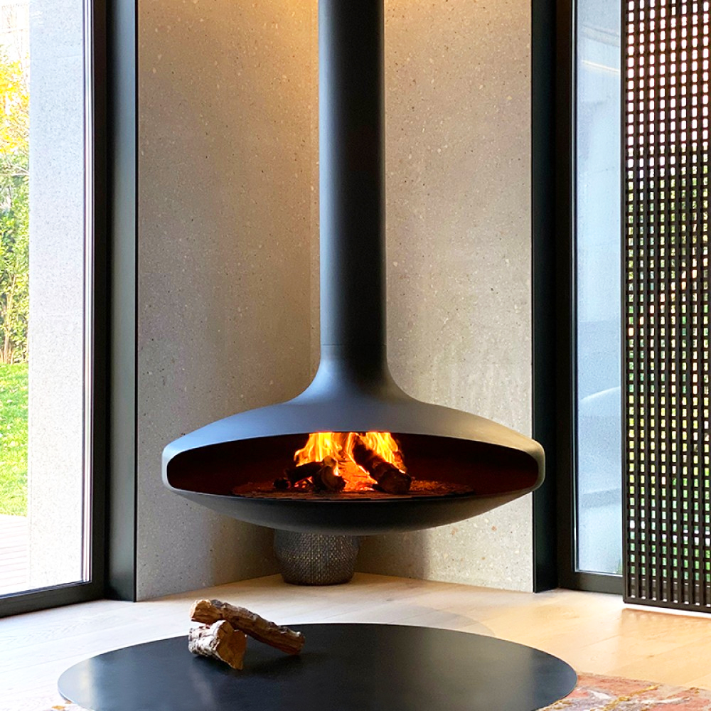 Camiol CX-3 Modern Hanging Fireplace Matte Black Steel Plate Suspended Wood Burning Stove for Indoor Home