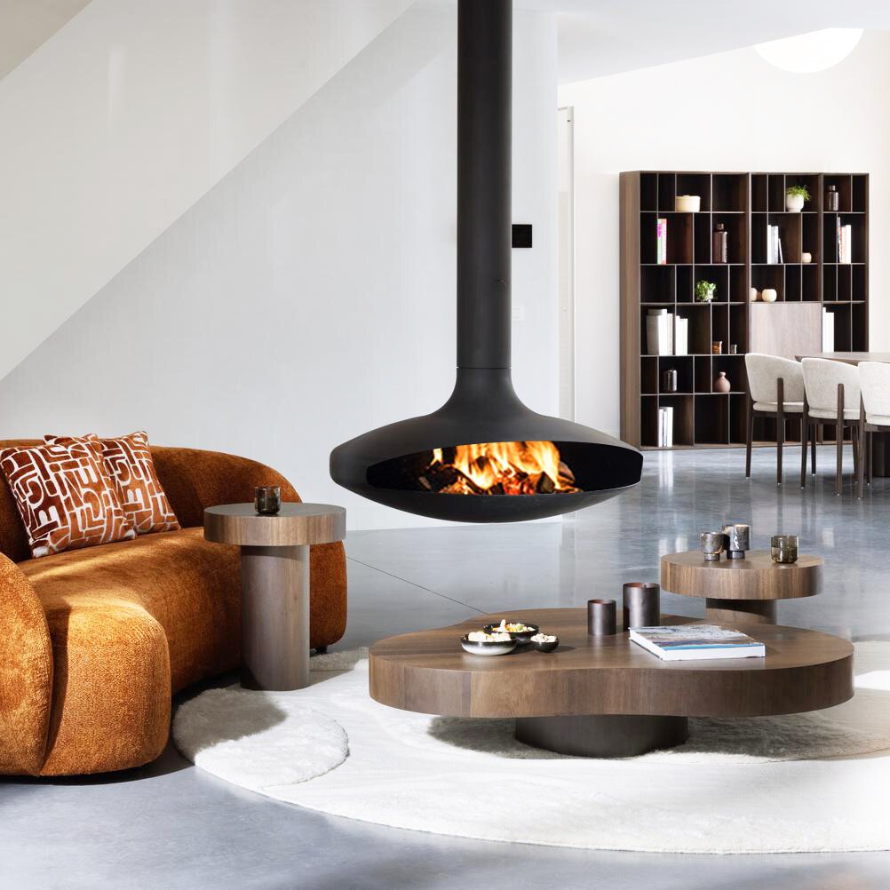Camiol CX-3 Modern Hanging Fireplace Matte Black Steel Plate Suspended Wood Burning Stove for Indoor Home