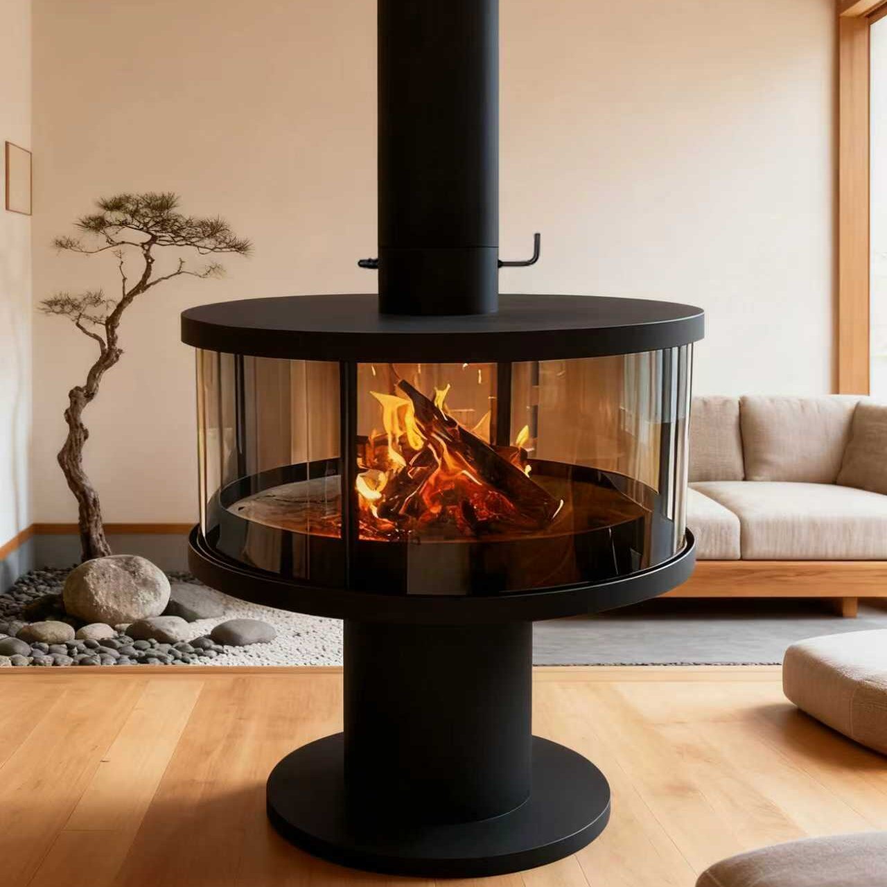 CX-12 Steel Plate Hanging Wood Burning Fireplace For Villa Living Room