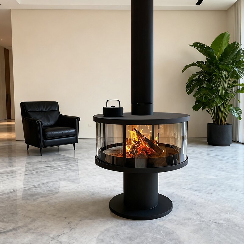 CX-12 Steel Plate Hanging Wood Burning Fireplace For Villa Living Room