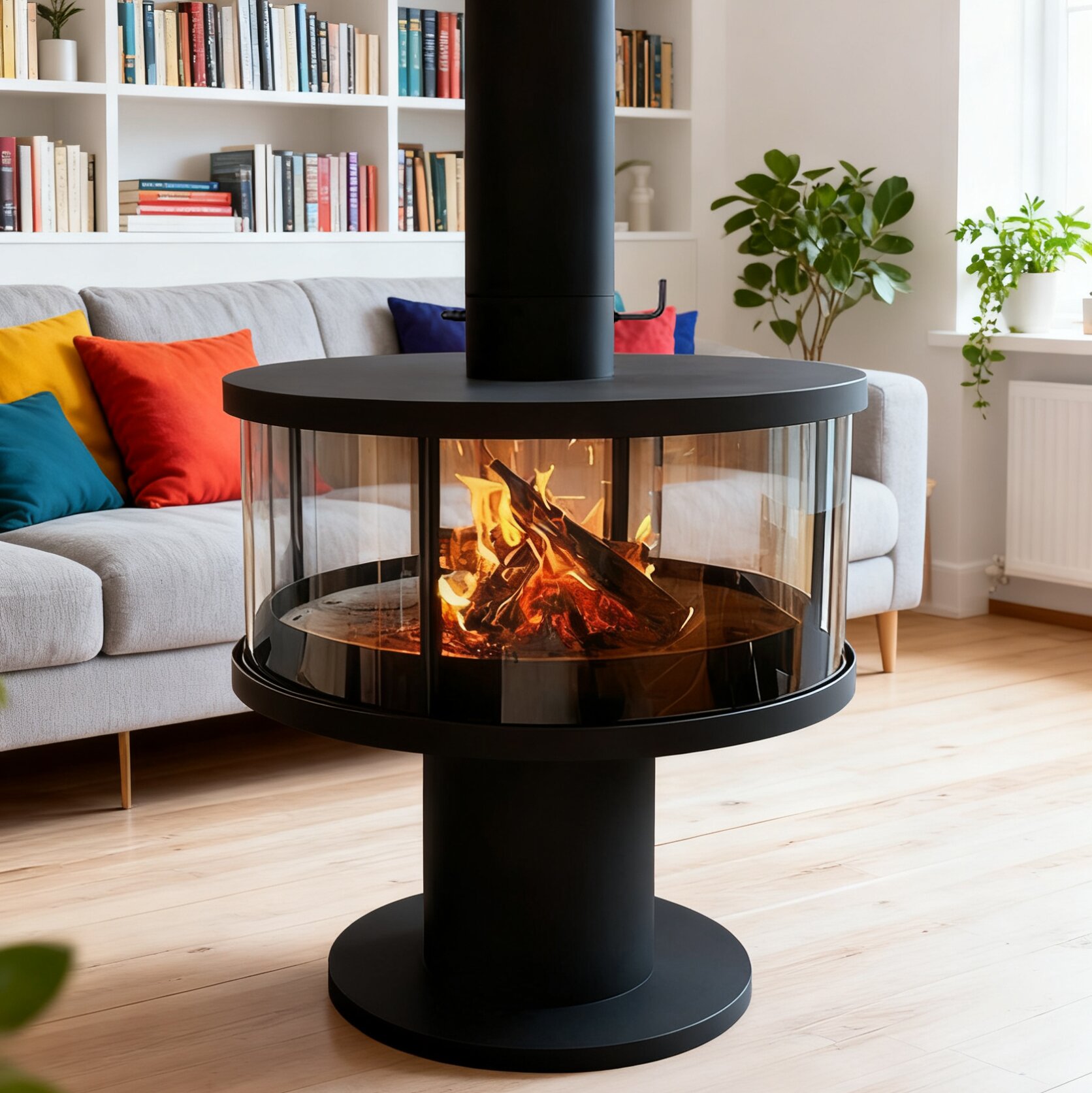 CX-12 Steel Plate Hanging Wood Burning Fireplace For Villa Living Room