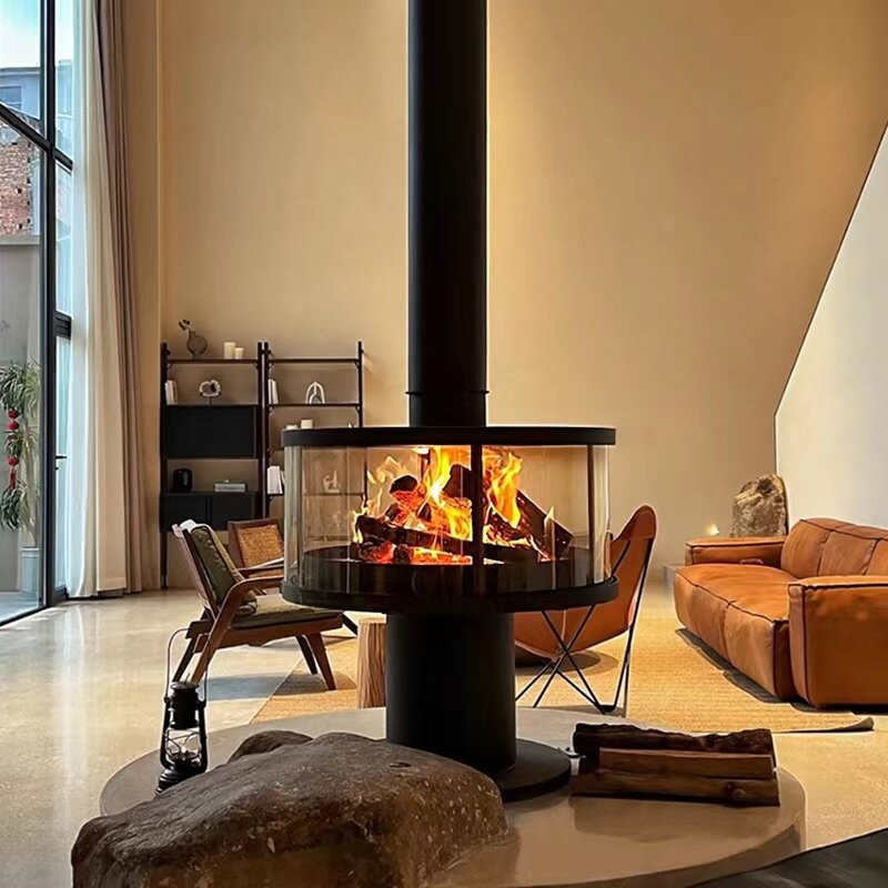 CX-12 Steel Plate Hanging Wood Burning Fireplace For Villa Living Room