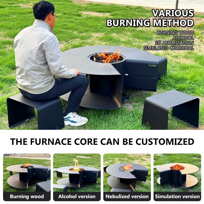 Camiol C1500 Matte Black Steel Plate Outdoor Fire Pit