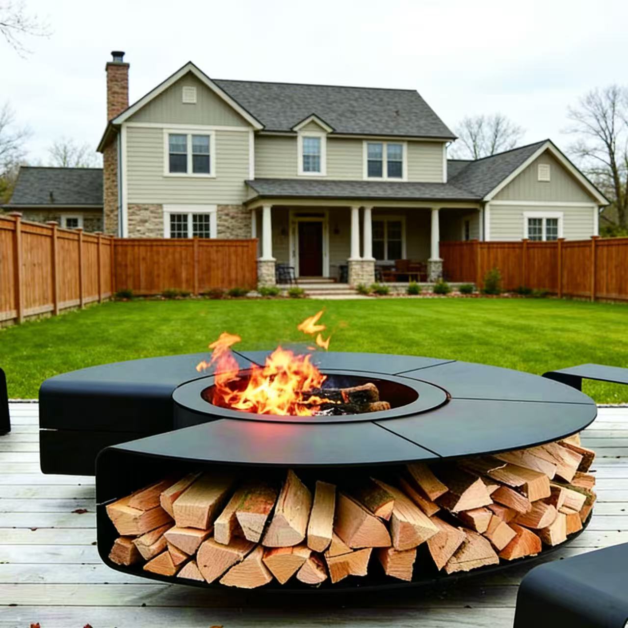 Camiol C1500 Matte Black Steel Plate Outdoor Fire Pit