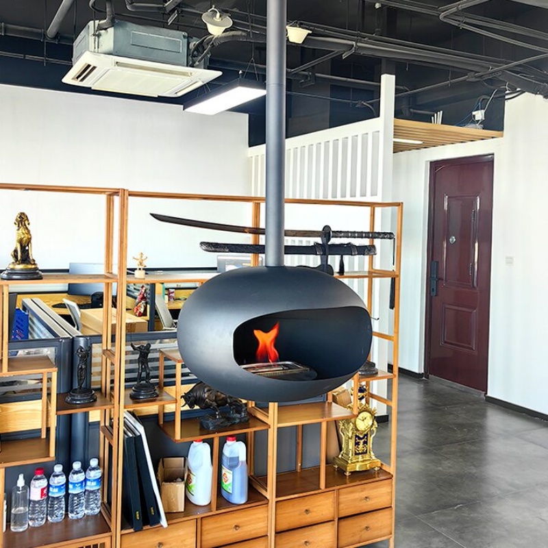Camiol UFO Hanging Type Bioethanol Fireplace Matte Black Steel Plate Suspended Fireplace