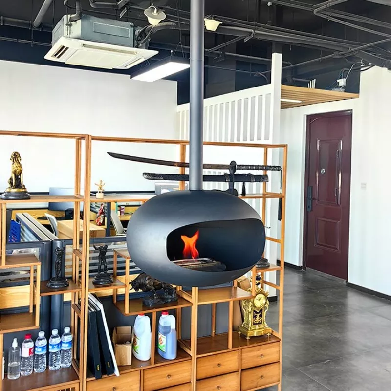 Camiol UFO Hanging Type Bioethanol Fireplace Matte Black Steel Plate Suspended Fireplace