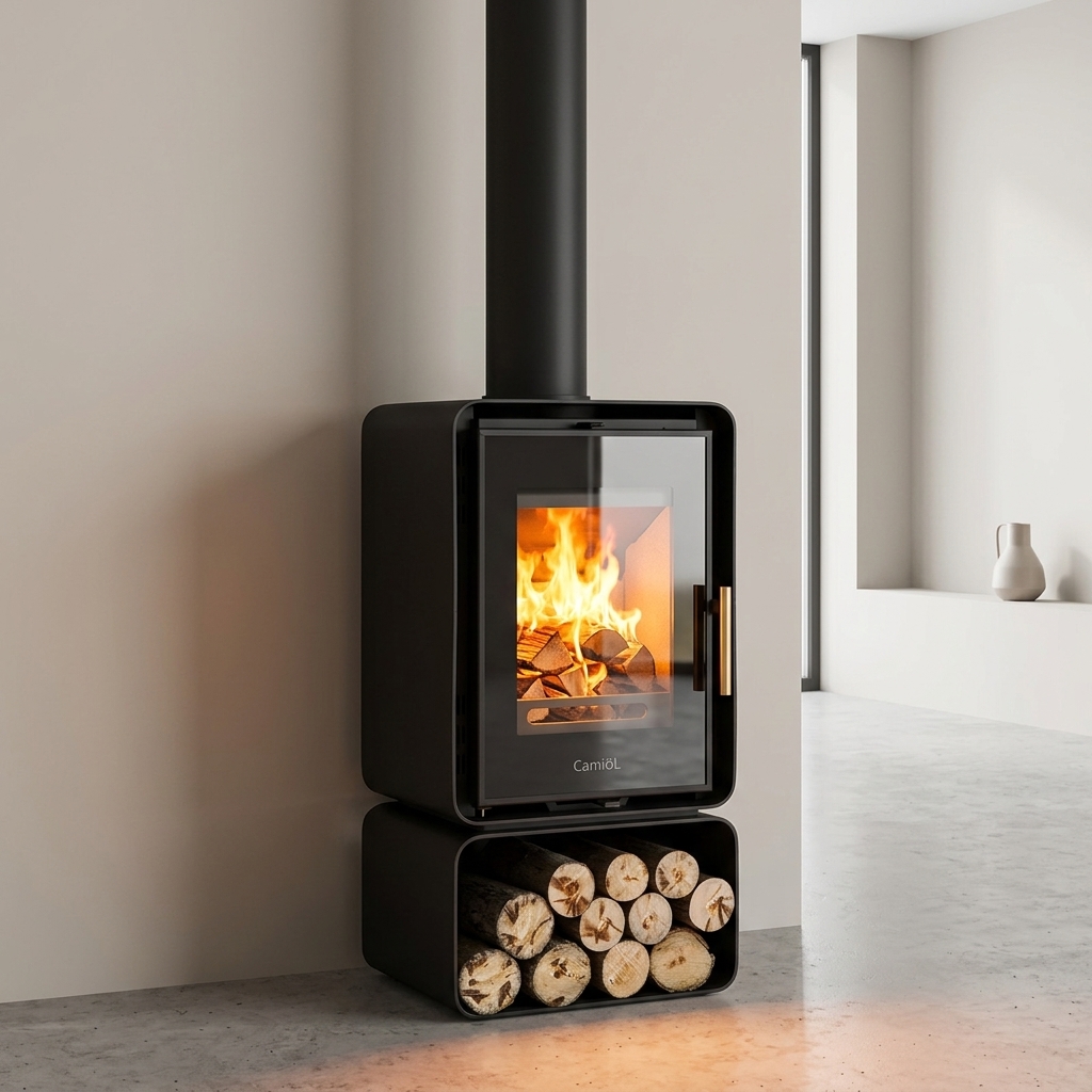 Camiol ST-1 Matte Black Steel Plate Wood Fireplace Indoor Heating