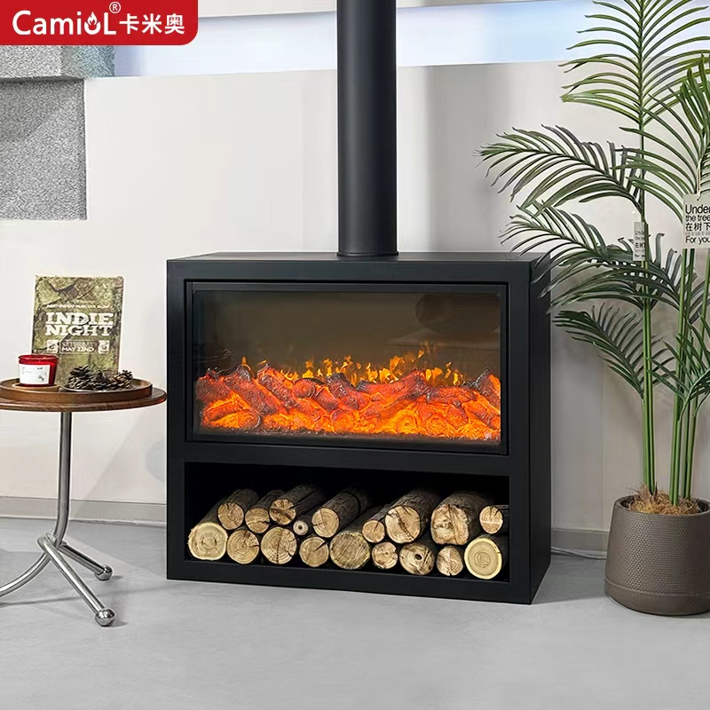 Camiol ME Matte Black Steel Plate Electric Fireplace Simulated Flame Indoor Electronic Fireplace