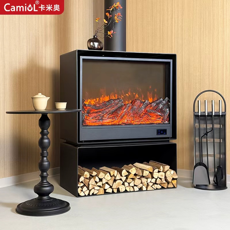 Camiol ME Matte Black Steel Plate Electric Fireplace Simulated Flame Indoor Electronic Fireplace