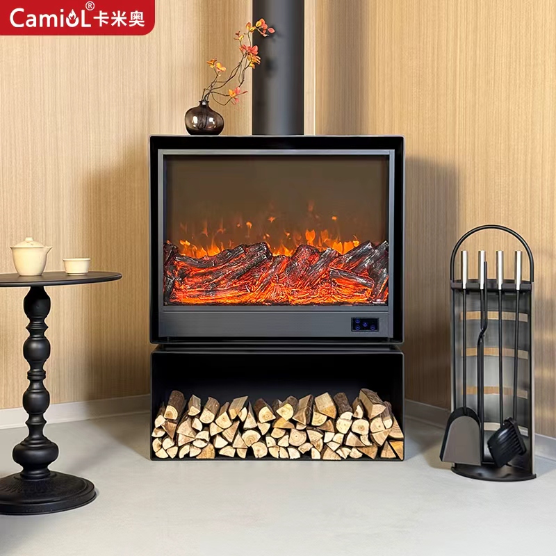 Camiol ME Matte Black Steel Plate Electric Fireplace Simulated Flame Indoor Electronic Fireplace