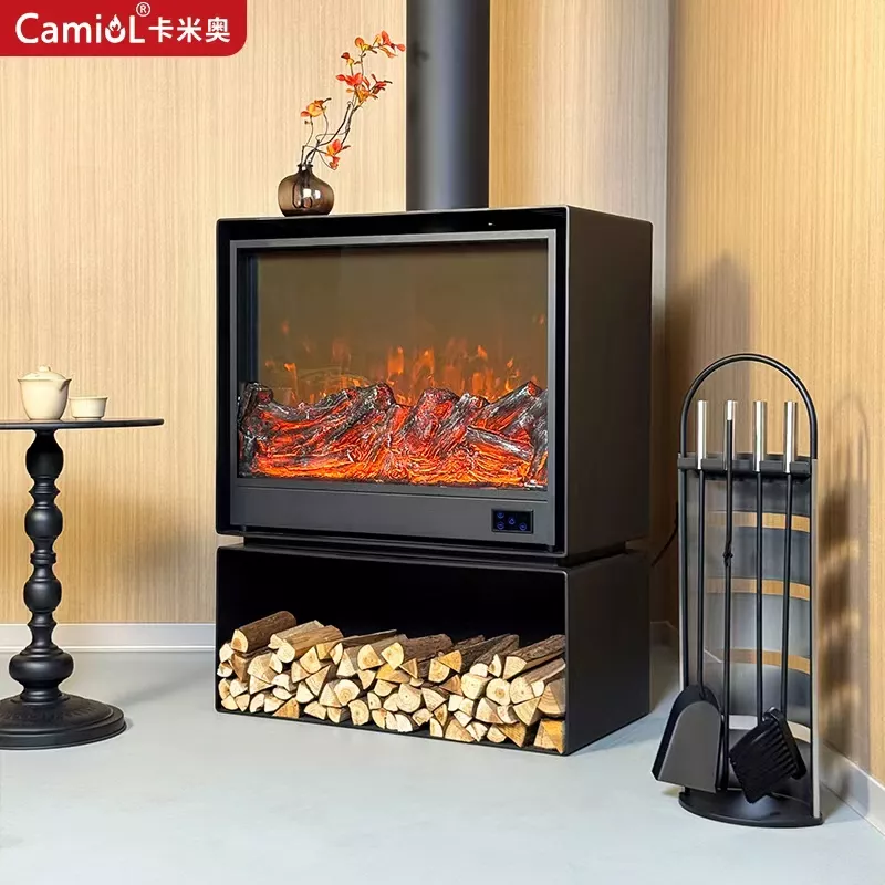 Camiol ME Matte Black Steel Plate Electric Fireplace Simulated Flame Indoor Electronic Fireplace