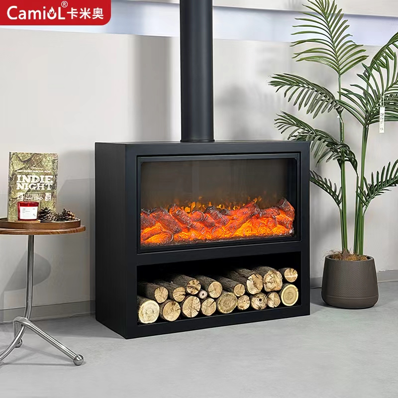 Camiol ME Matte Black Steel Plate Electric Fireplace Simulated Flame Indoor Electronic Fireplace