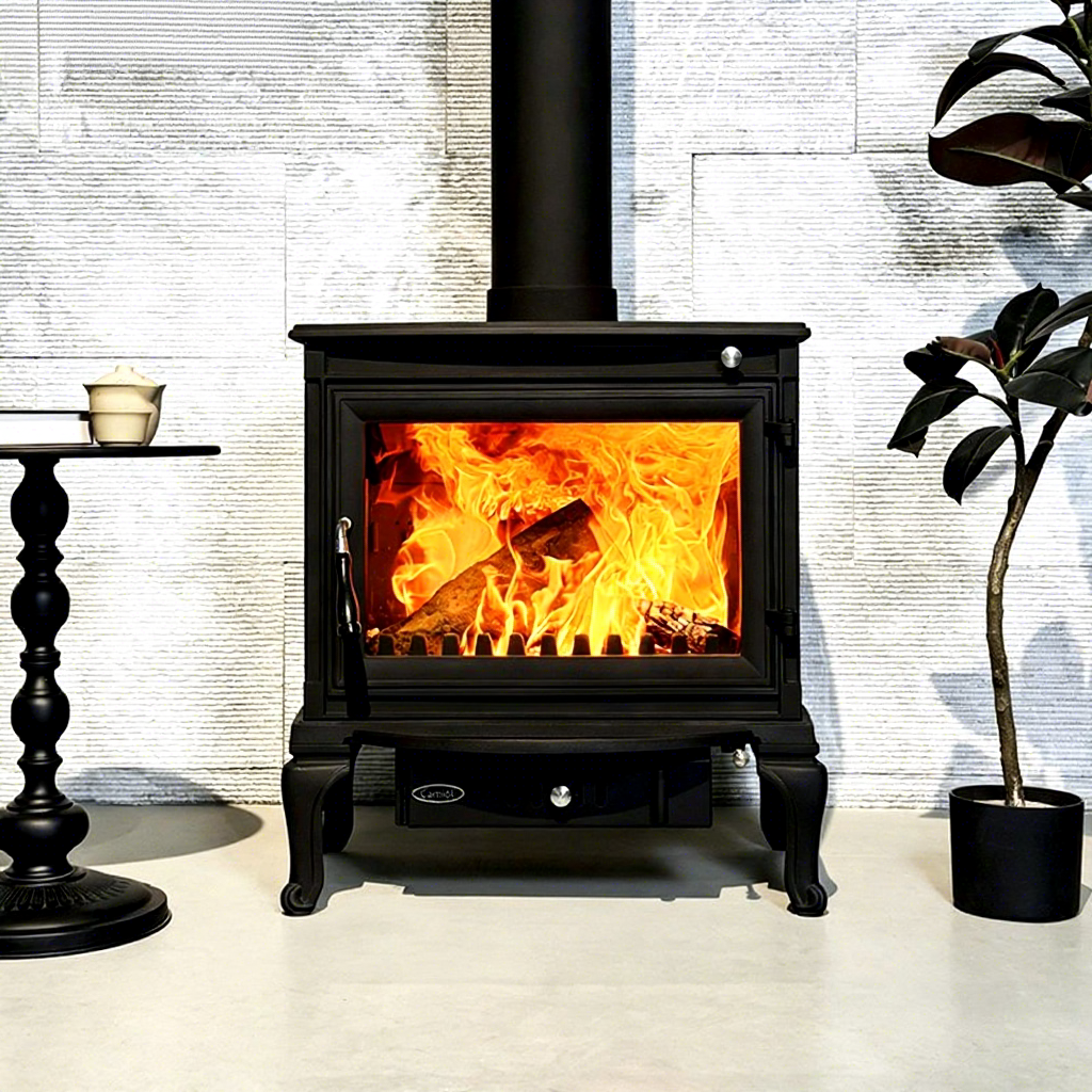 LS650 Thick Cast Iron Freestanding Wood Burning Stove Matte Black Indoor Heating Fireplace