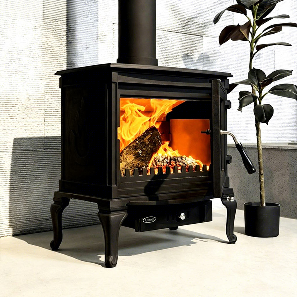 LS650 Thick Cast Iron Freestanding Wood Burning Stove Matte Black Indoor Heating Fireplace