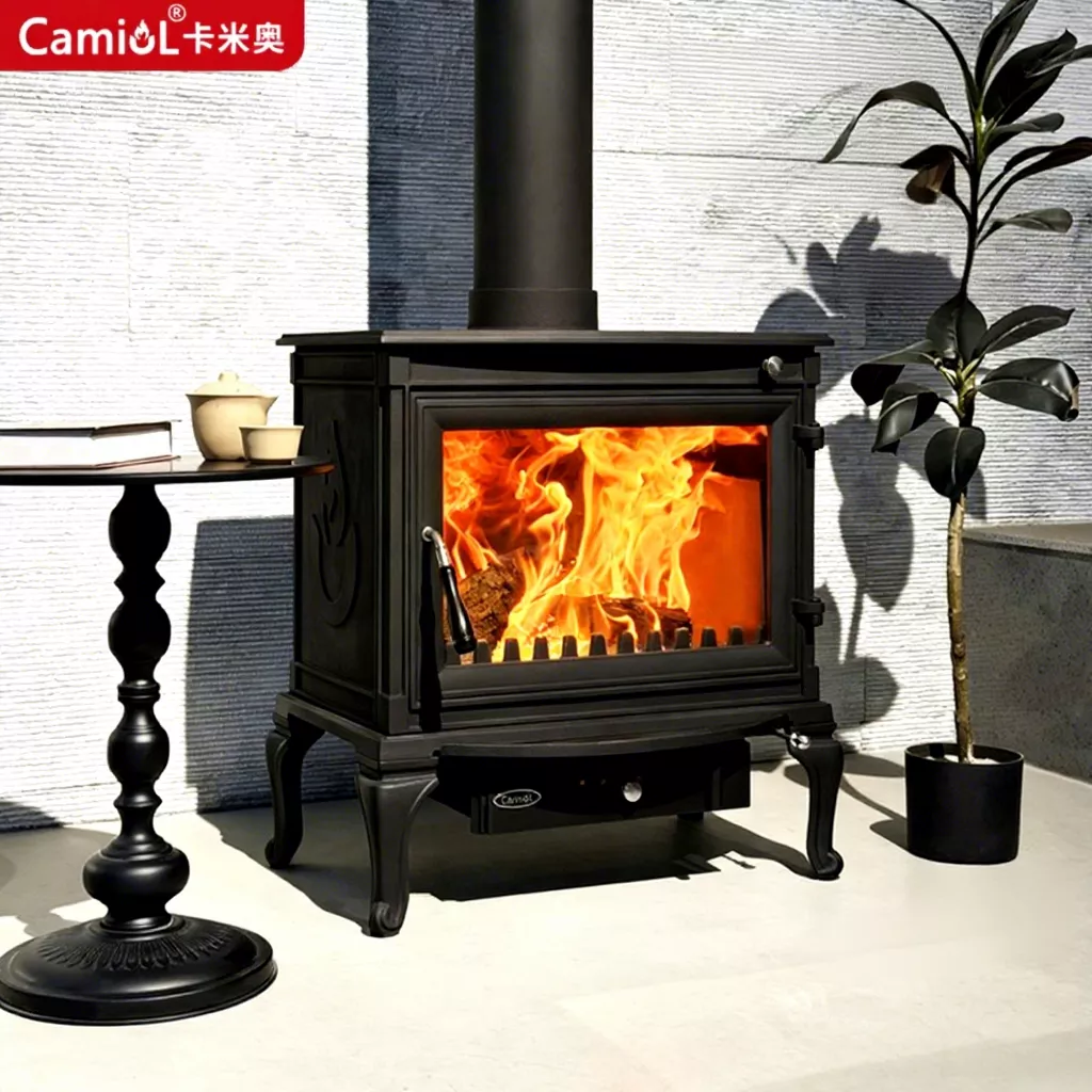 LS650 Thick Cast Iron Freestanding Wood Burning Stove Matte Black Indoor Heating Fireplace