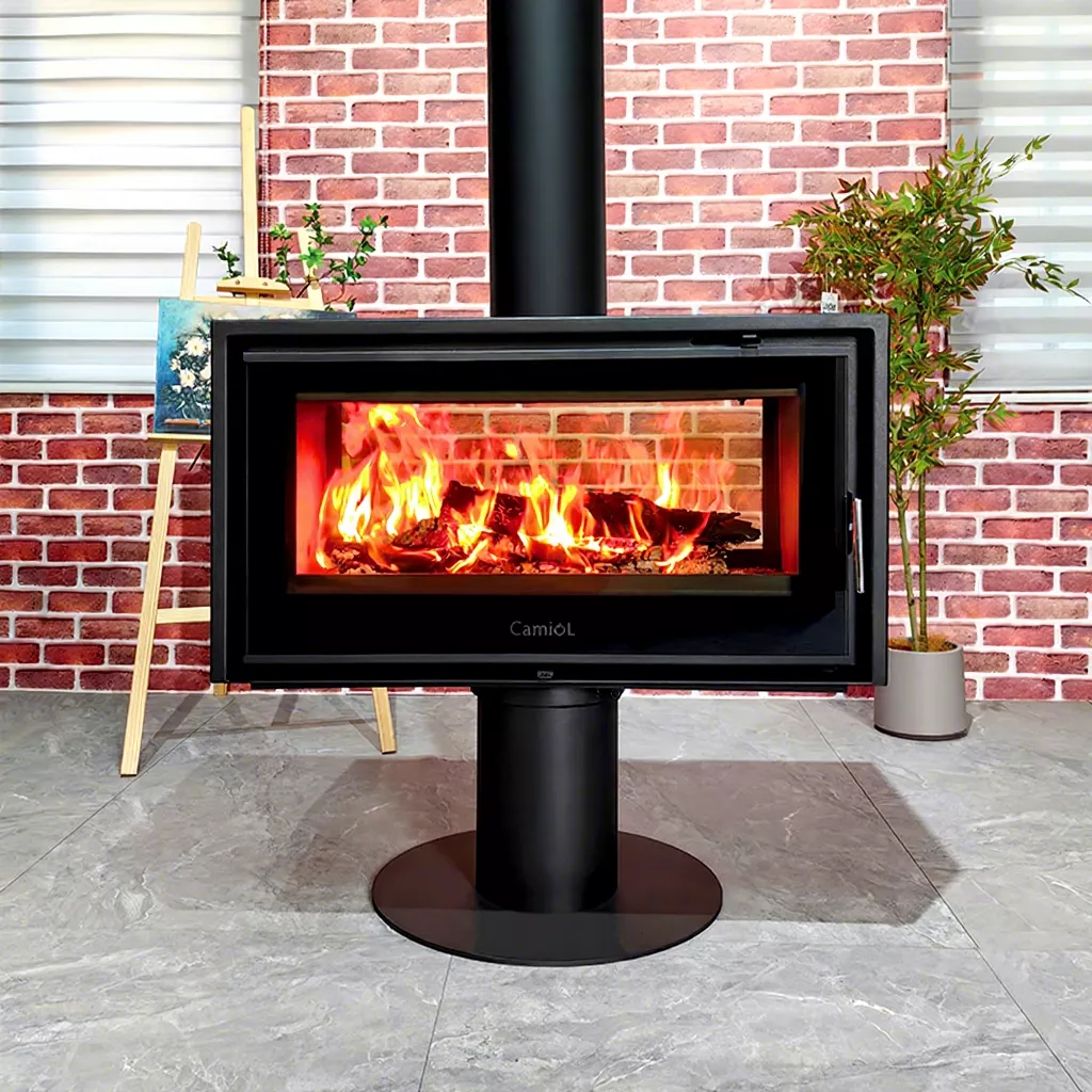 Camiol DF1050 Matte Black Double Mild Steel Plate Double Sided Rotating Wood Fireplace Indoor Heating