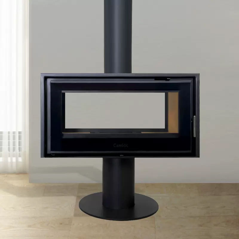 Camiol DF1050 Matte Black Double Mild Steel Plate Double Sided Rotating Wood Fireplace Indoor Heating