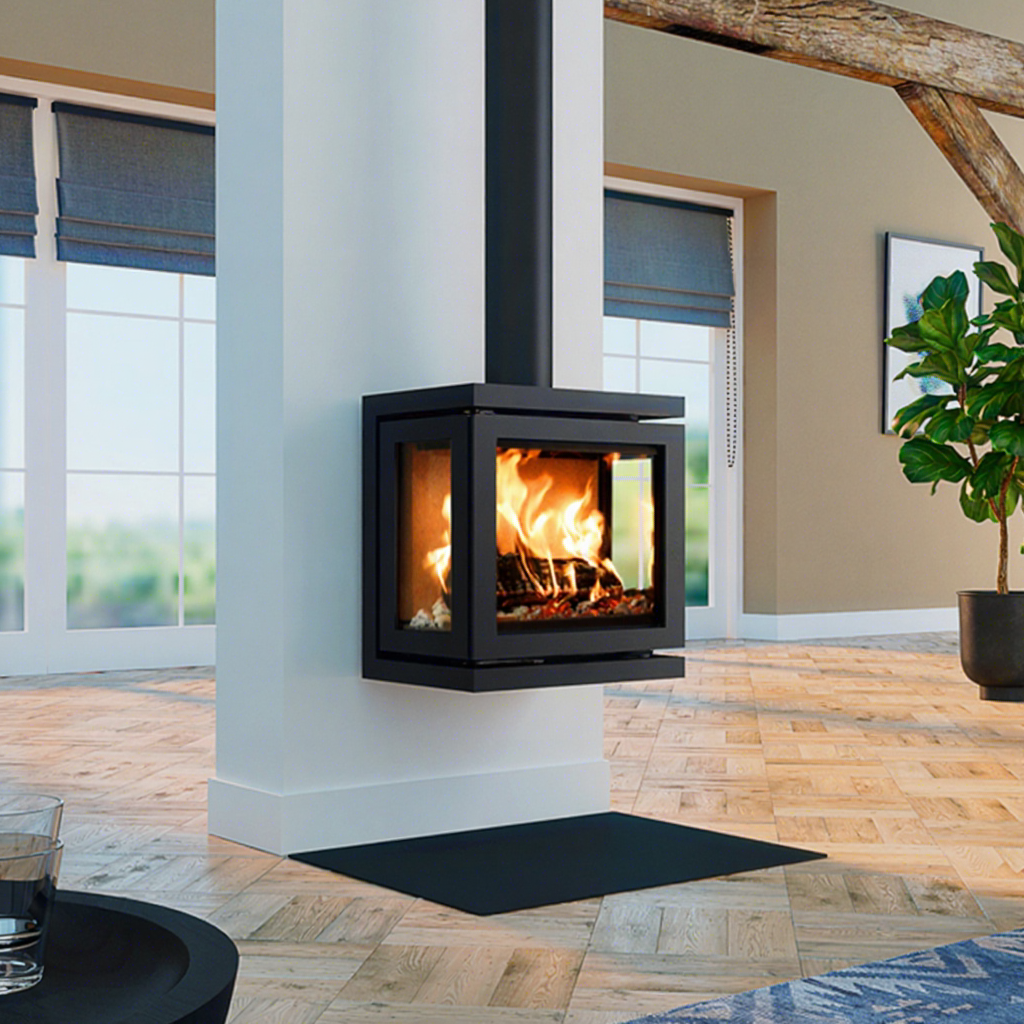 Camiol Vader-680 Matte Black Double Mild Steel Plate Wall Mounted Wood Fireplace Indoor Heating
